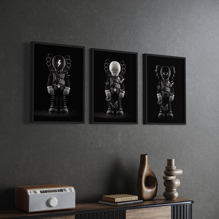 Kaws Set Of 3 Canvas Wall Art 3 Kaws Figure Poster Prints, Hypebeast Print, Mod