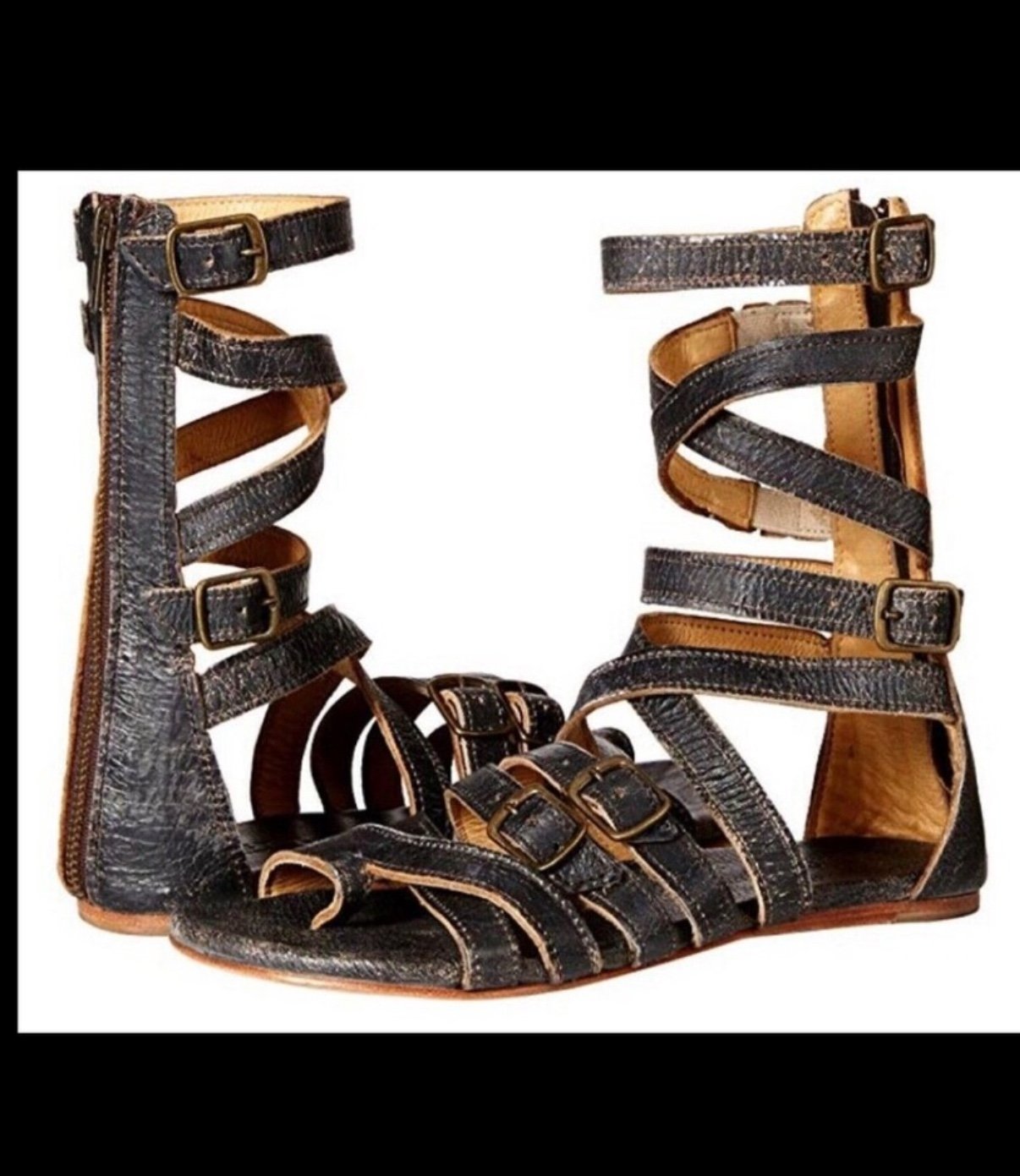 Super Cute Bed Stu Seneca Distressed Leather Gladiator Sandals -Black Lux - Sz 7