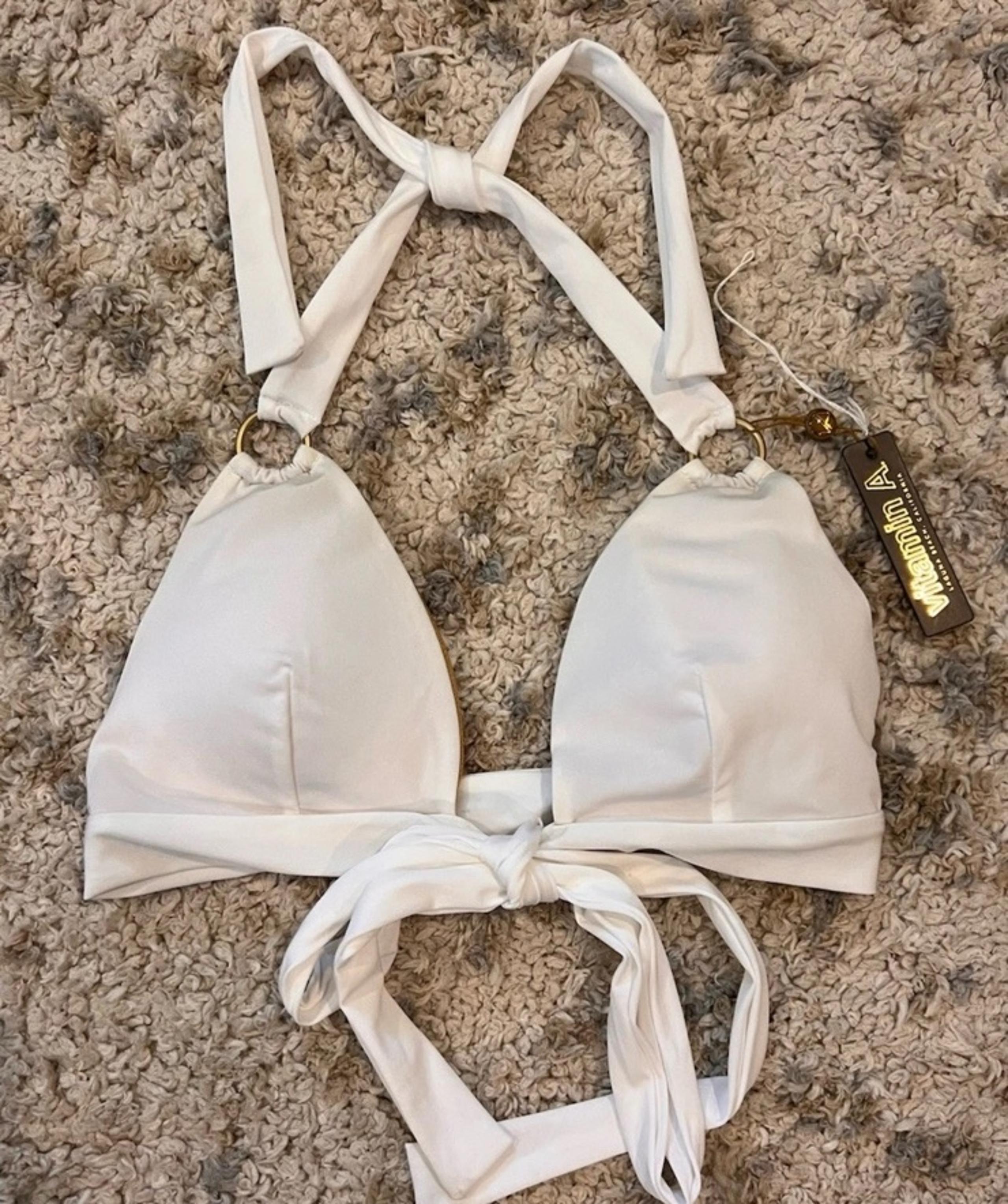 NEW Vitamin A Front Tie White Halter Bikini Top Size L