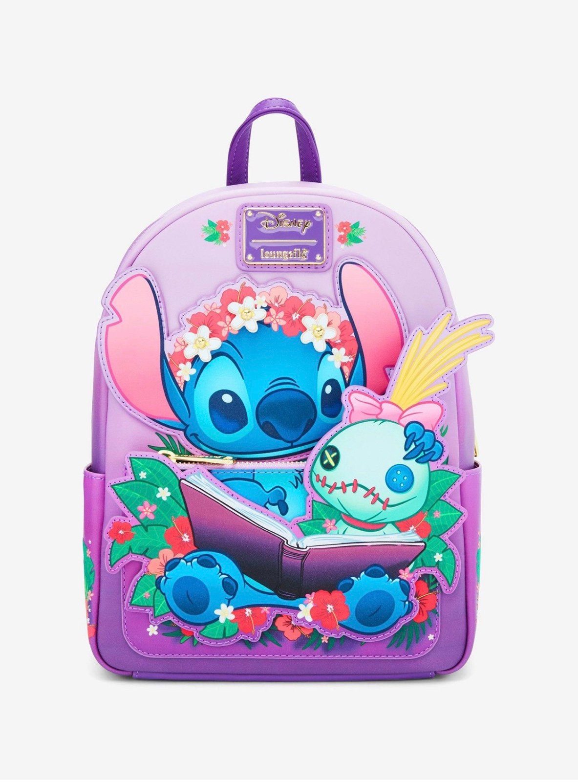 SET Loungefly Disney Stitch & Scrump Reading Floral Mini Backpack + Wallet