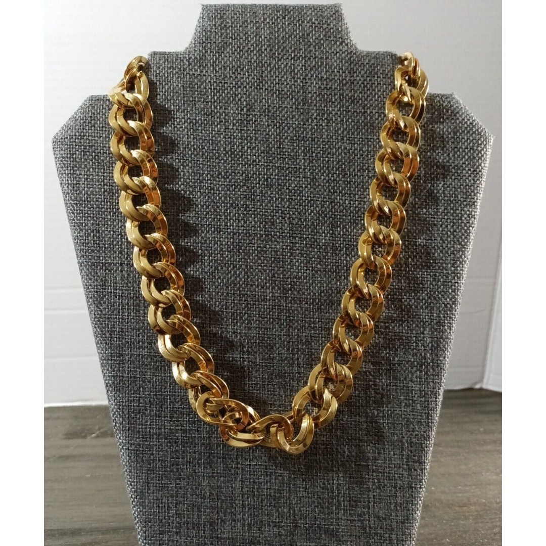 Monet Gold Tone Chain Link Chunky Vintage Necklace Signed
