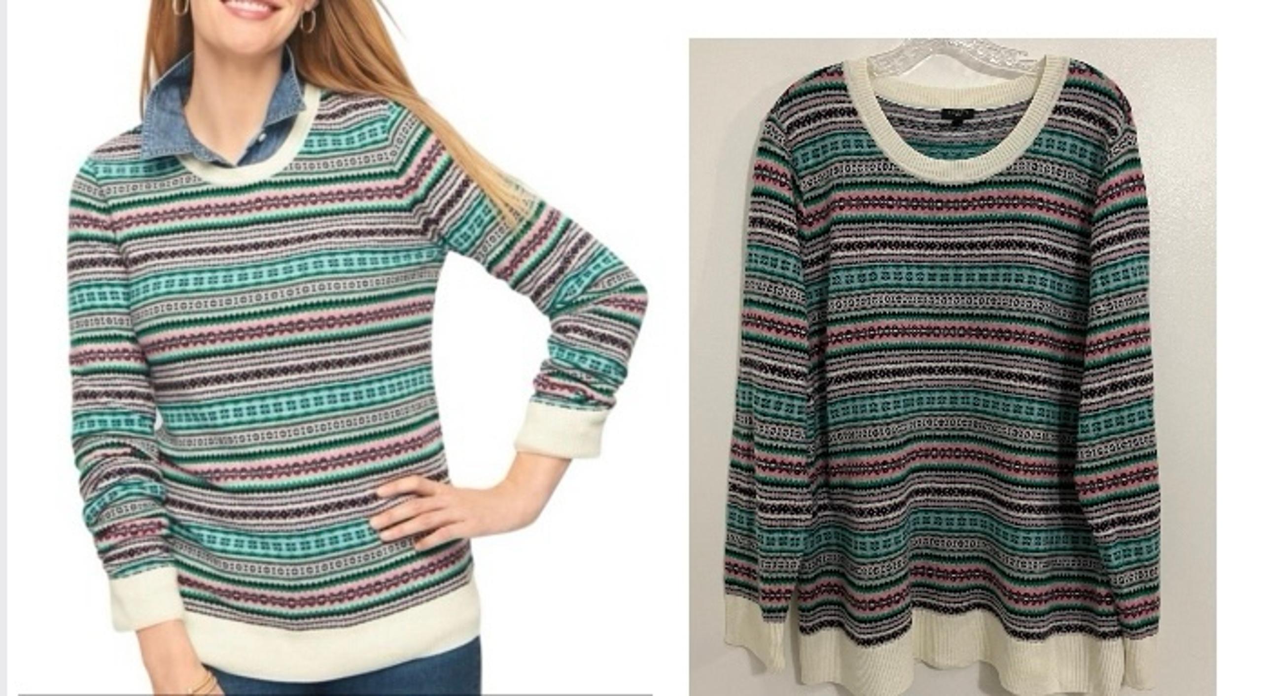 Womens Fair Isle Crew Neck Sweater Multicolor Striped Plus Size 2X - Talbots