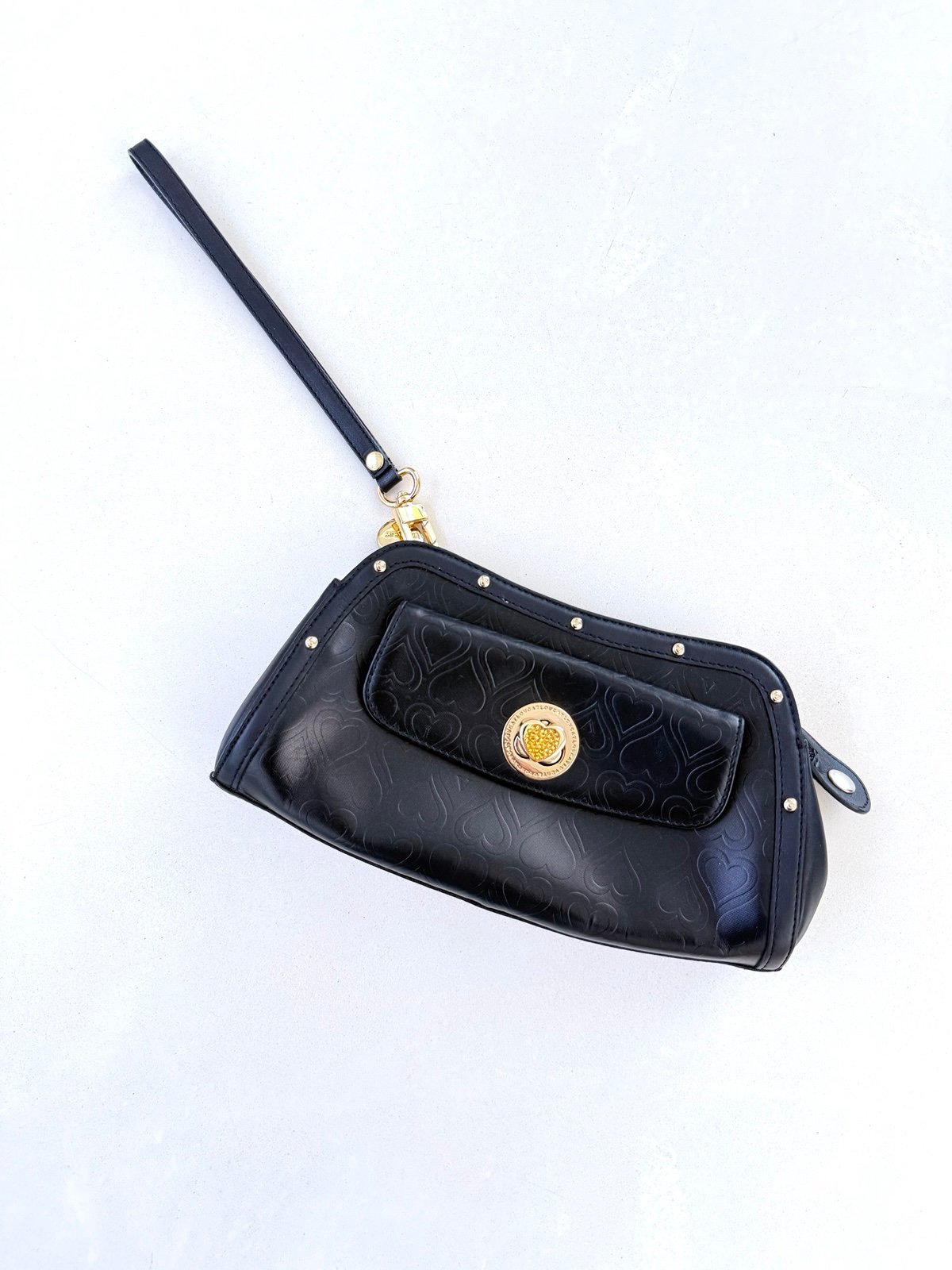 Love Cat Paris Valentine Crystal Turn Lock Leather Clutch