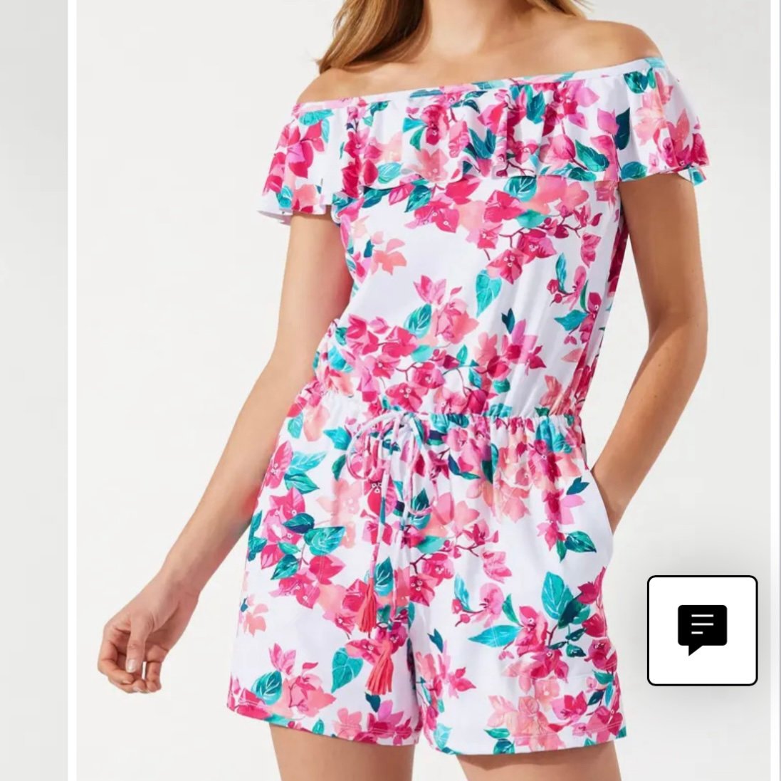 Tommy Bahama Bougainvillea Off the Shoulder Romper M White Tropical Floral *NEW