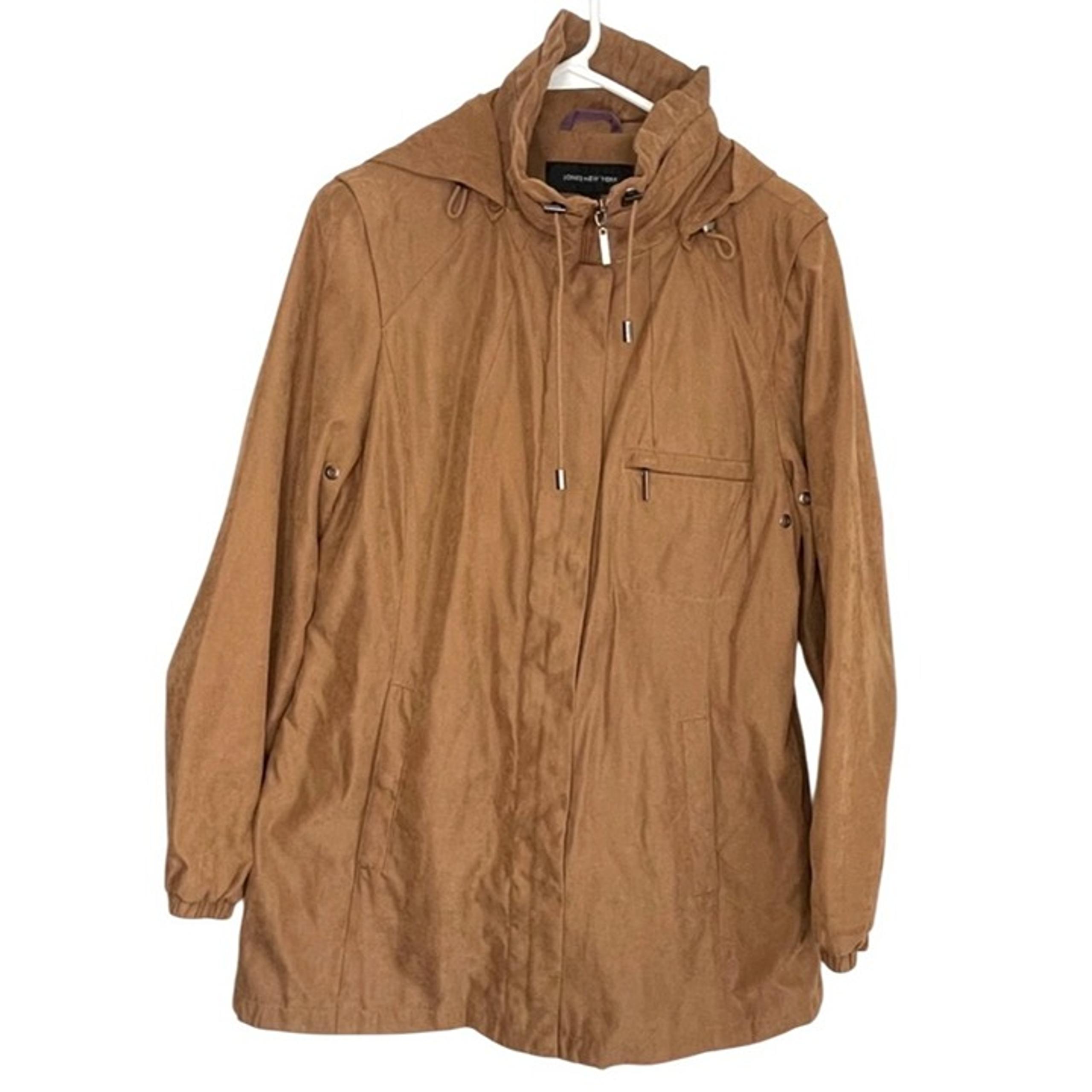 Jones New York Jacket Brown Windbreaker Lightweight Hooded Coat Size L