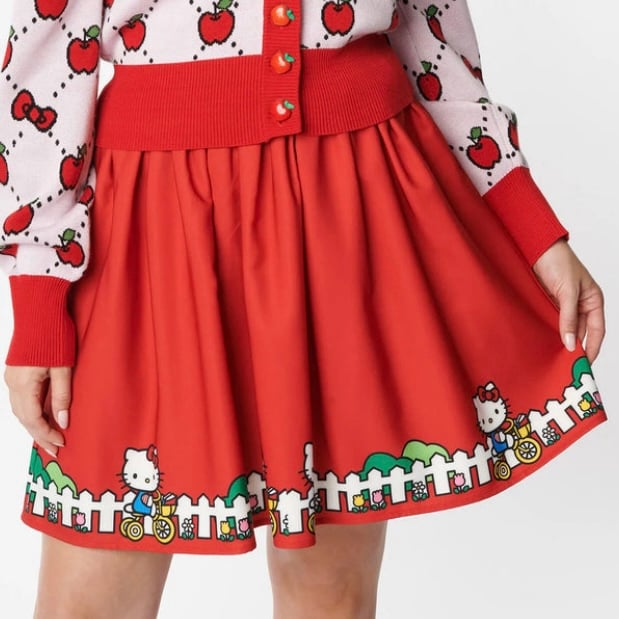 HELLO KITTY X SMAK PARLOUR RED BICYCLE BORDER PRINT MINI SKIRT size S