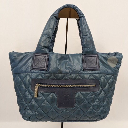 Chanel Blue Nylon Quilted Small Coco Cocoon Tote Bag w/front zip & interior zip