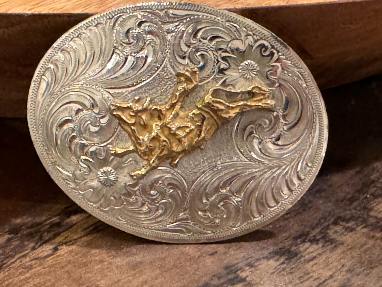 Montana Silversmiths Bull Rider Belt Buckle Youth Silver & Gold Tone