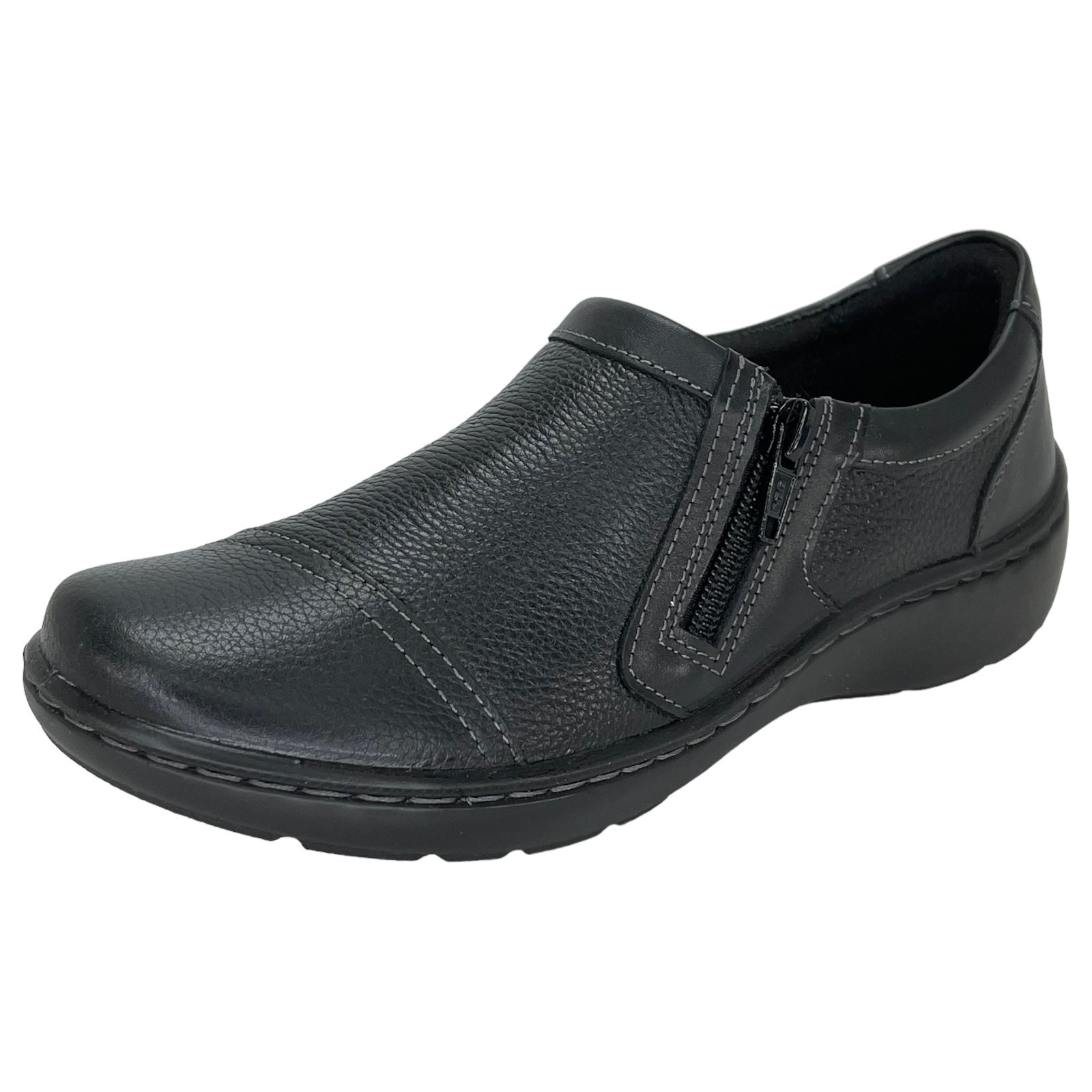 Clarks Womens Loafers 7M Cora Giny Black Pebbled Leather Ultimate Comfort