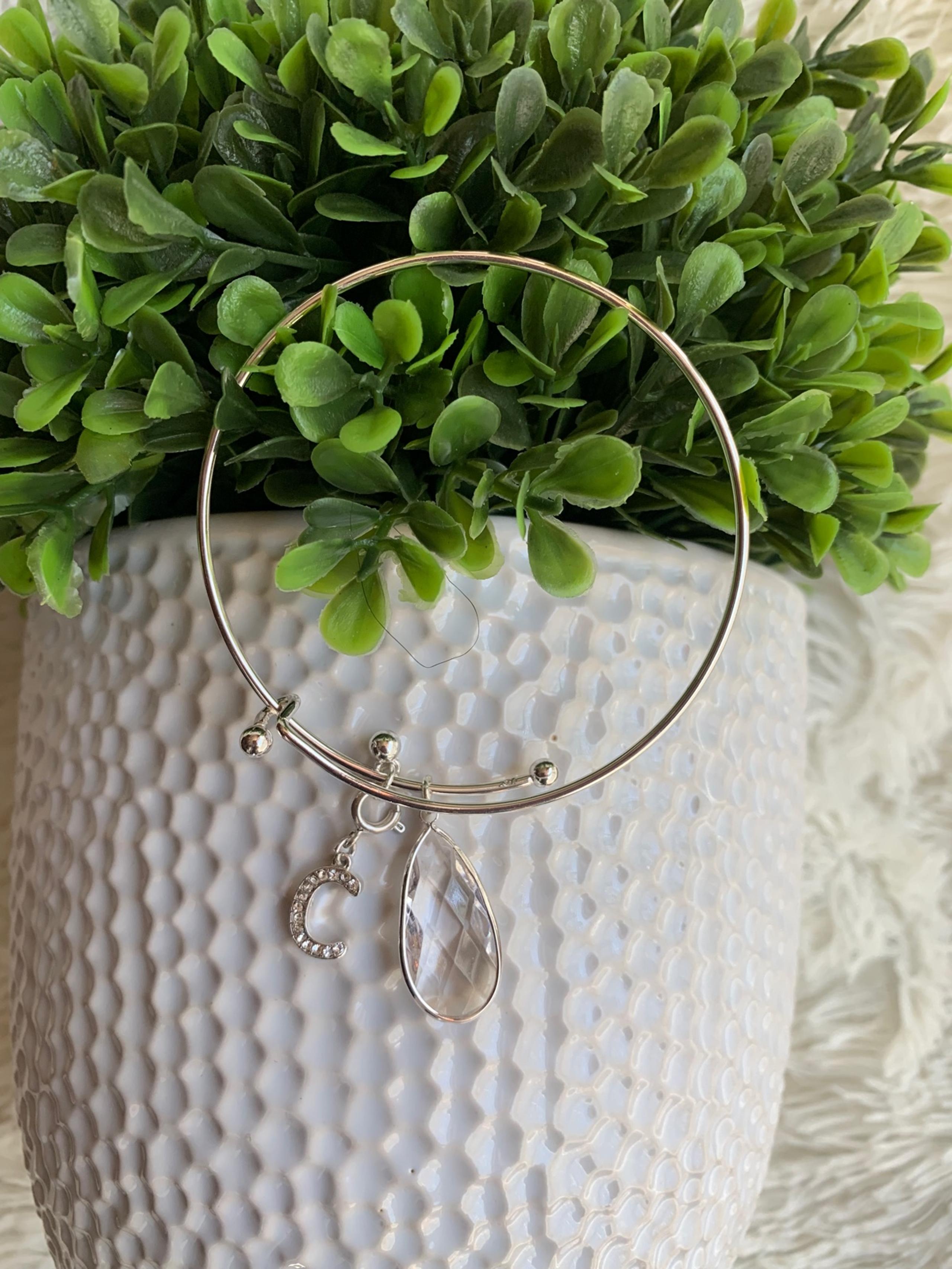 Silver tone adjustable bracelet with c initial