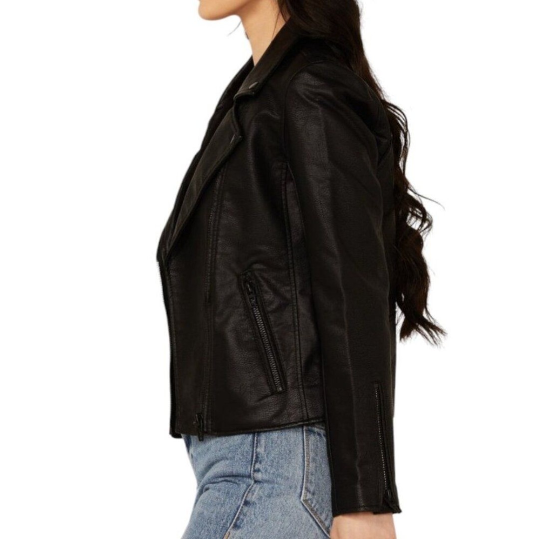 Blanknyc Women's Size L Black Onyx Vegan Leather Cropped Moto Jacket - detail