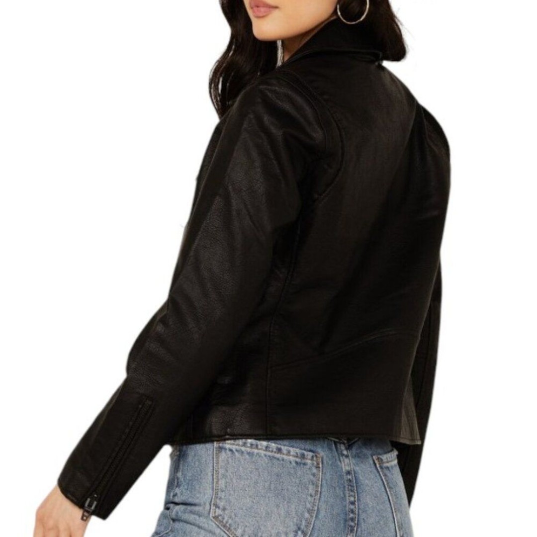 Blanknyc Women's Size L Black Onyx Vegan Leather Cropped Moto Jacket - detail