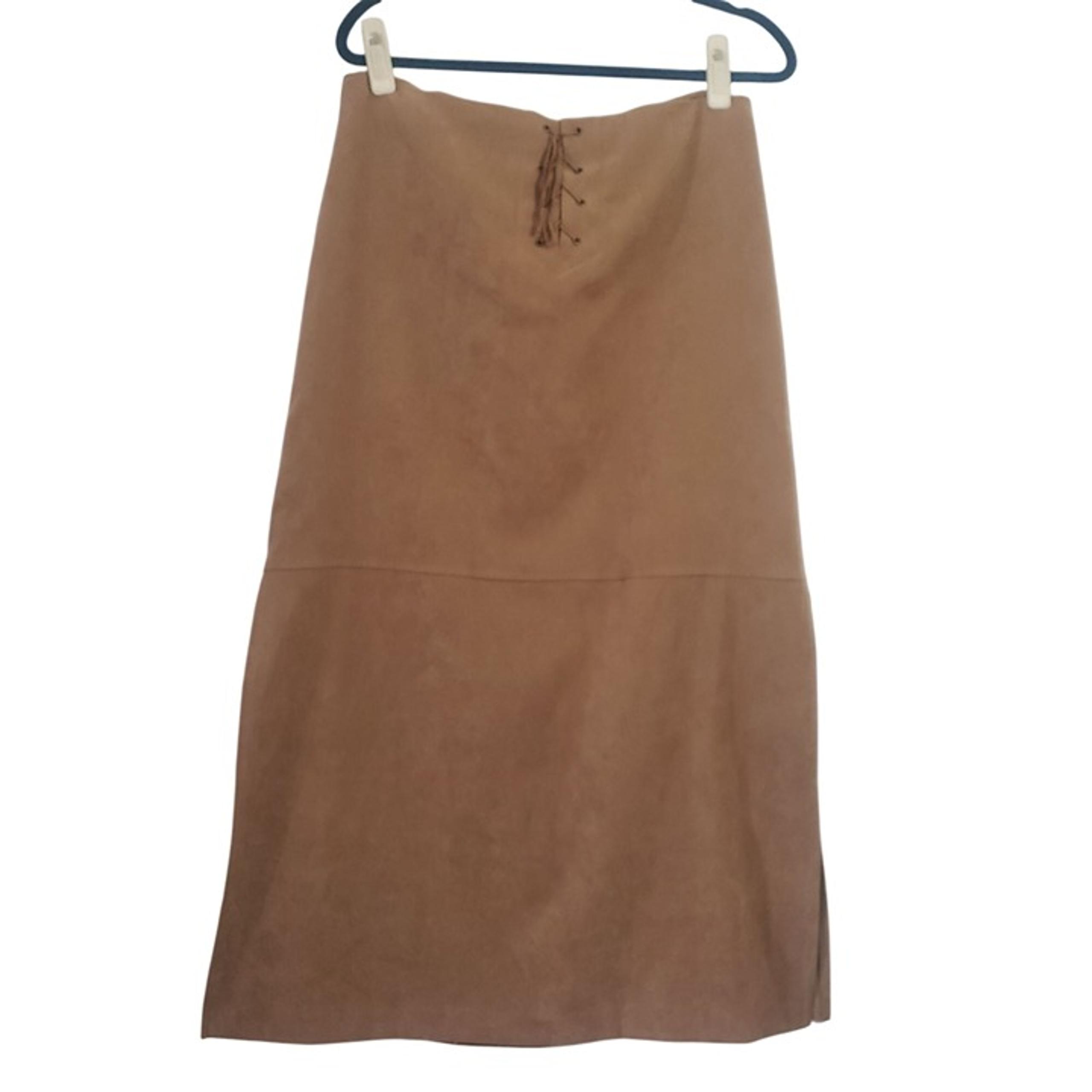 Vintage Exact Change Juniors Tan Tie Up Maxi Skirt Size 13 Western Festival