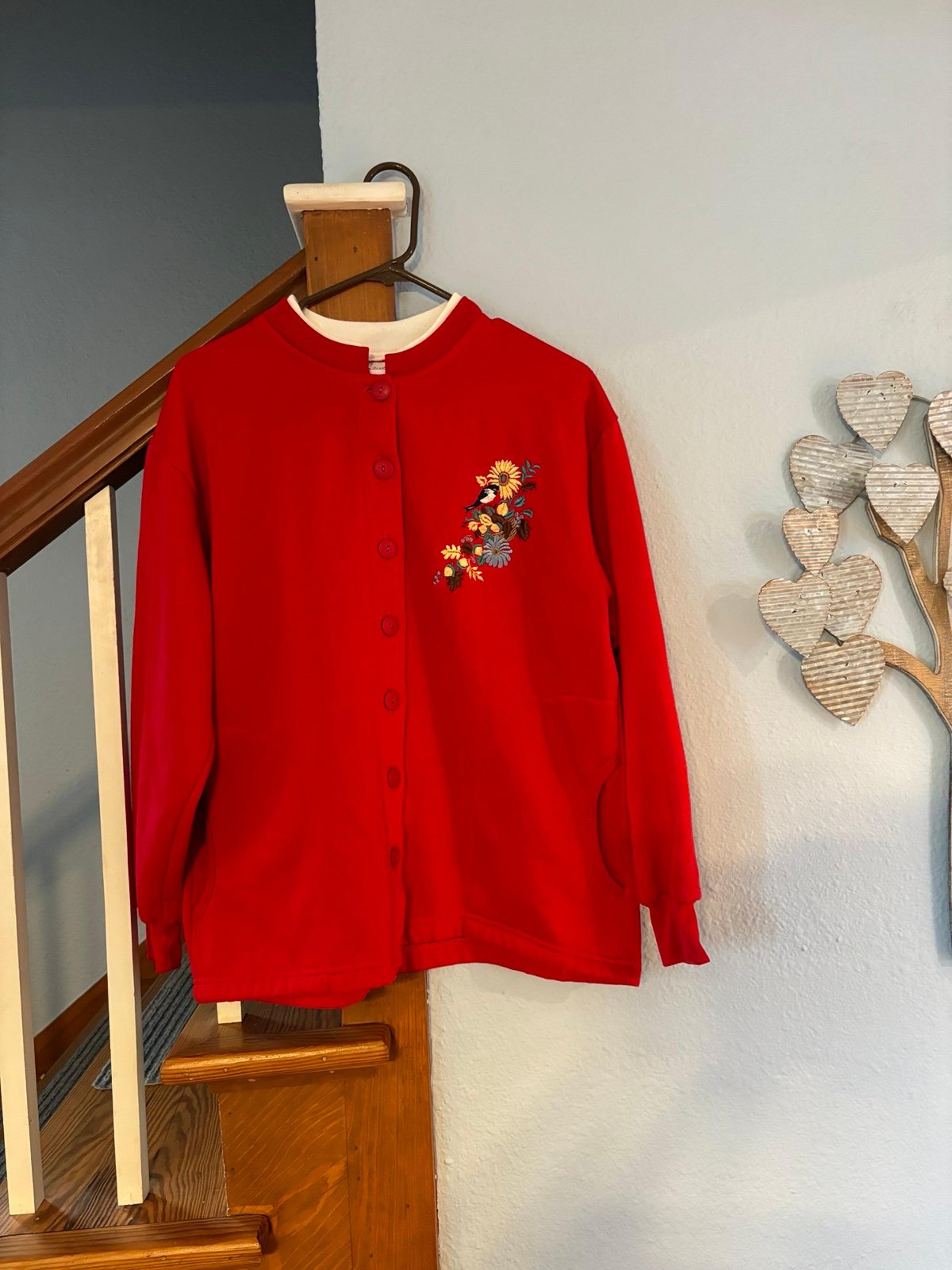 Vintage Bobbie brooks USA made chickadee flower cardigan sweater M red granny