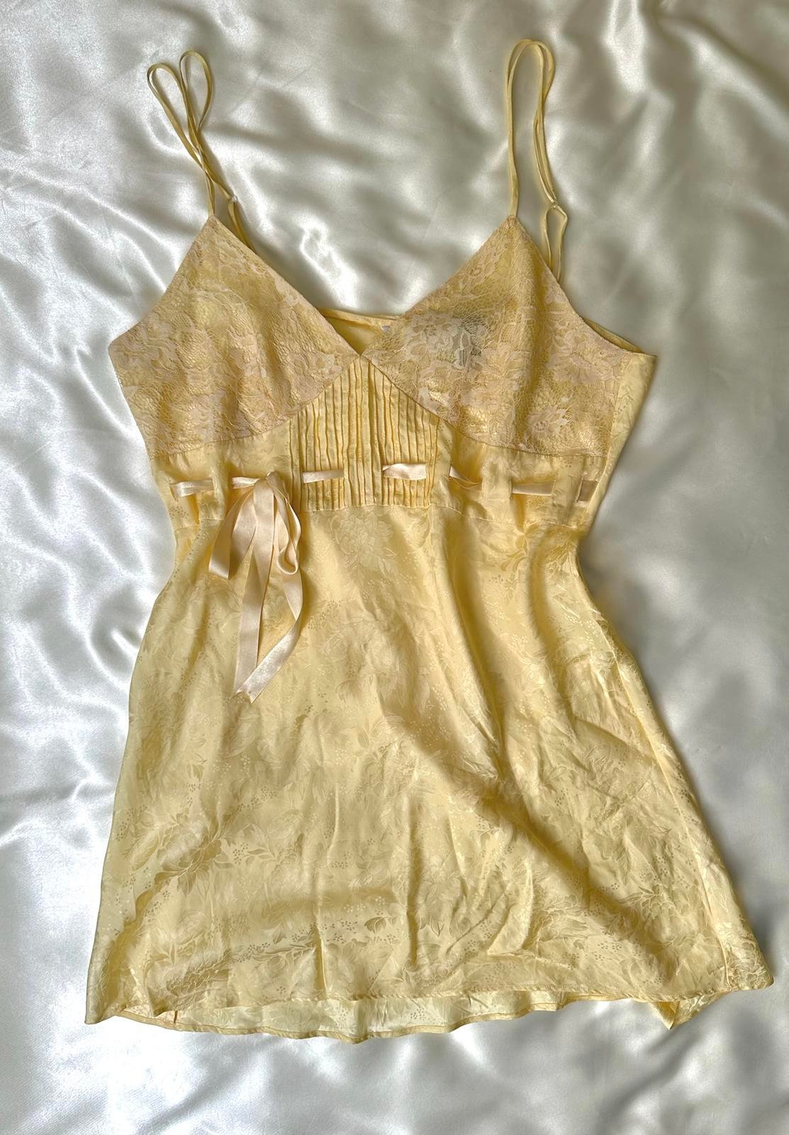Lace Ribbon Cream Lingerie Slip Dress