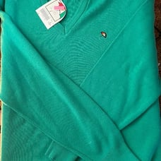 Vintage Arnold Palmer Golf Sweater V Neck Large Green Acrylic USA Made NWT