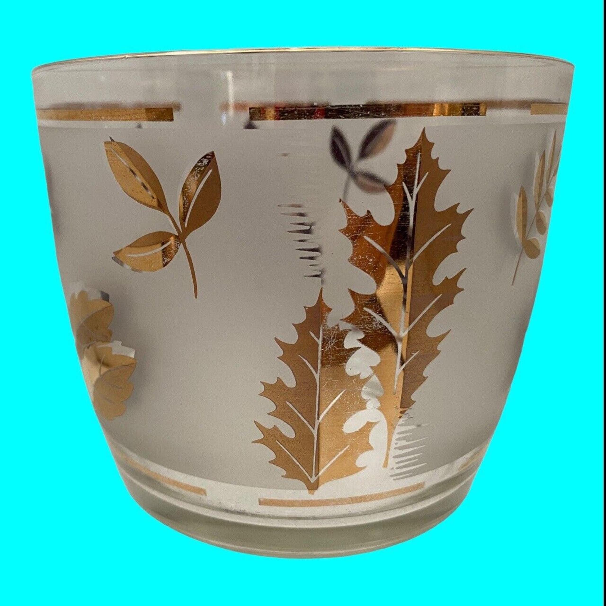 Libbey Golden Foliage Ice Bucket Frosted Gold Leaves MCM 4" high