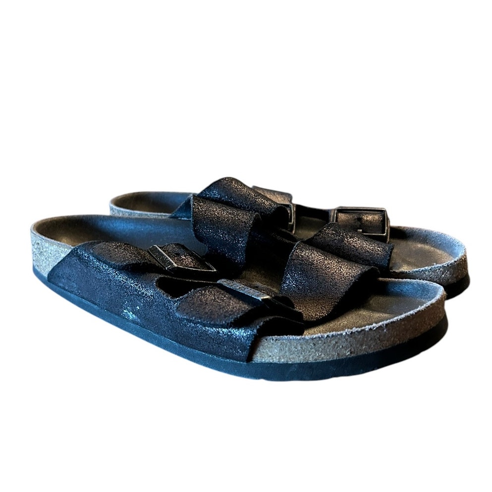 BIRKENSTOCK Black Metallic Suede Arizona Sandals EU 38 US 7 7.5