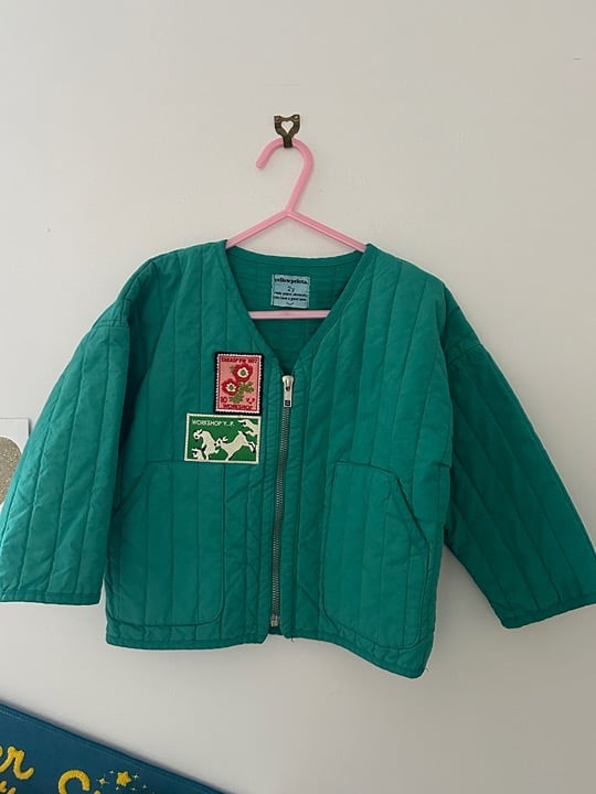 Yellowpelota Green Quilted Jacket with patches 2Y