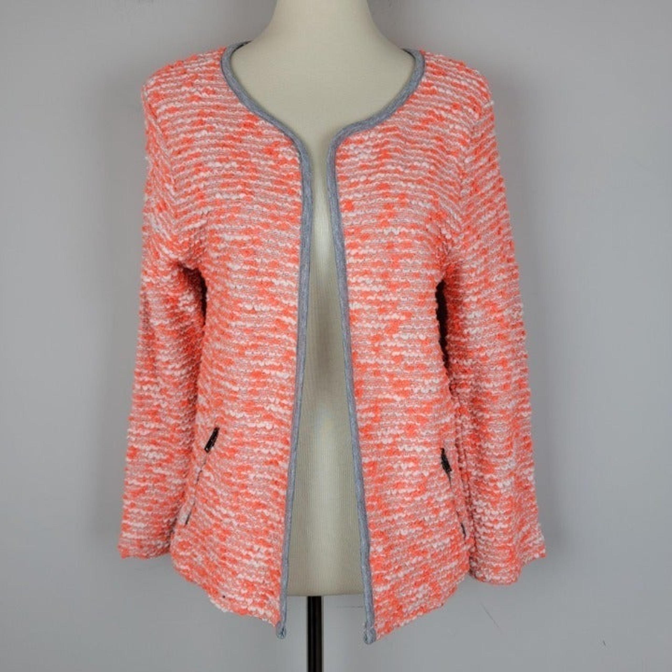 ASOS Orange Boucle Knit Open Front Long Sleeves Zipper Pockets Cardigan Sweater
