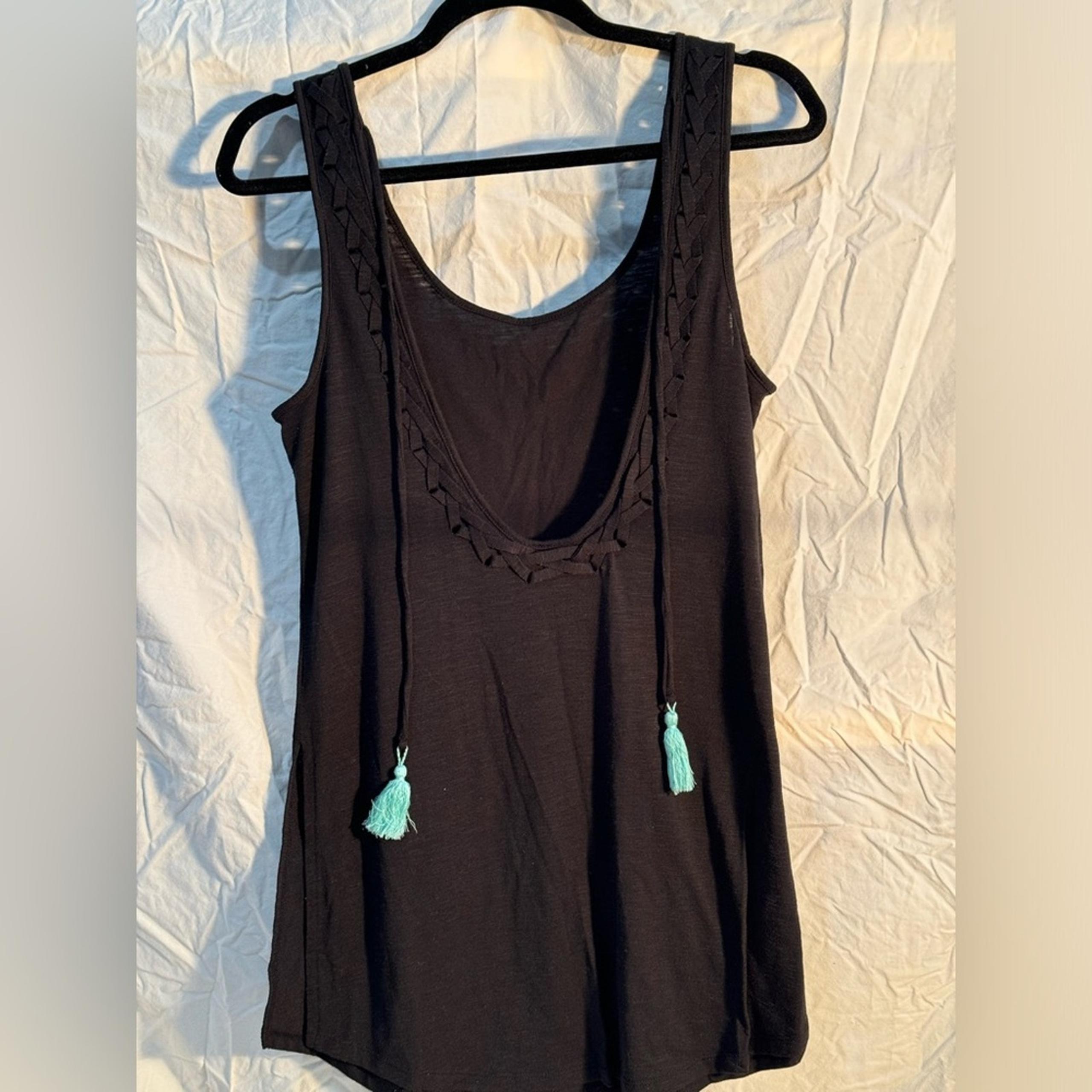 Xhilaration Black Swimsuit Coverup Dress Open Back Tassel Ties Braided Medium