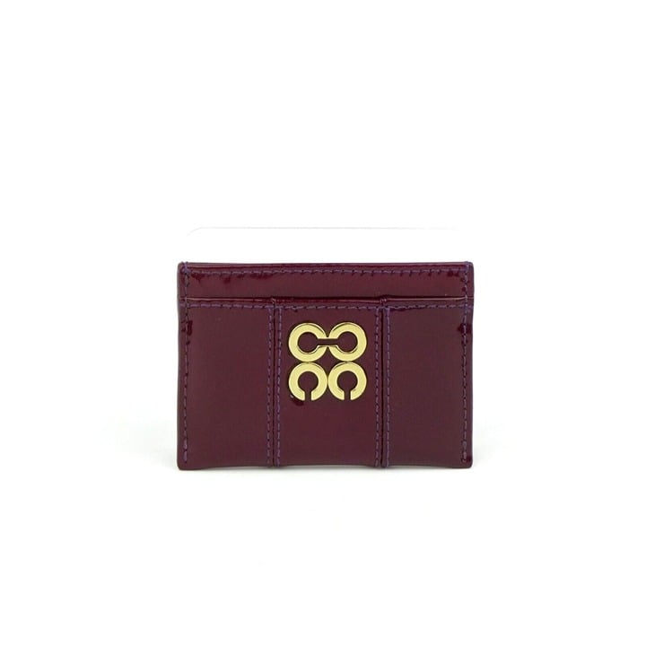 Coach Julia OP Art Burgundy Patent Leather Card Case