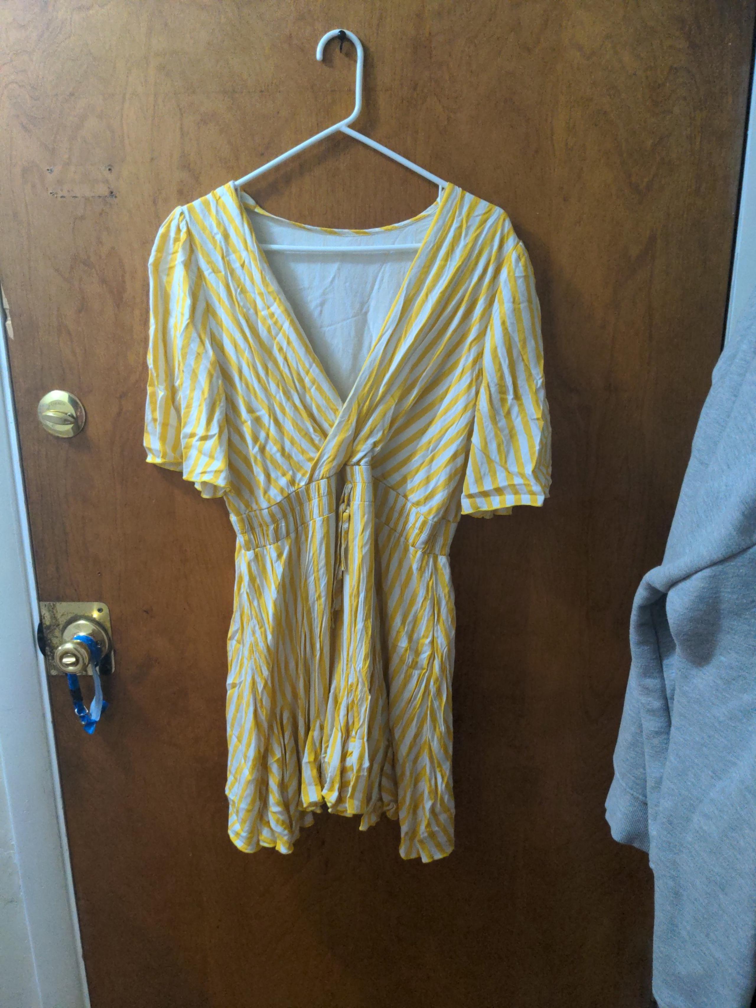 White yellow above  knee striped dress