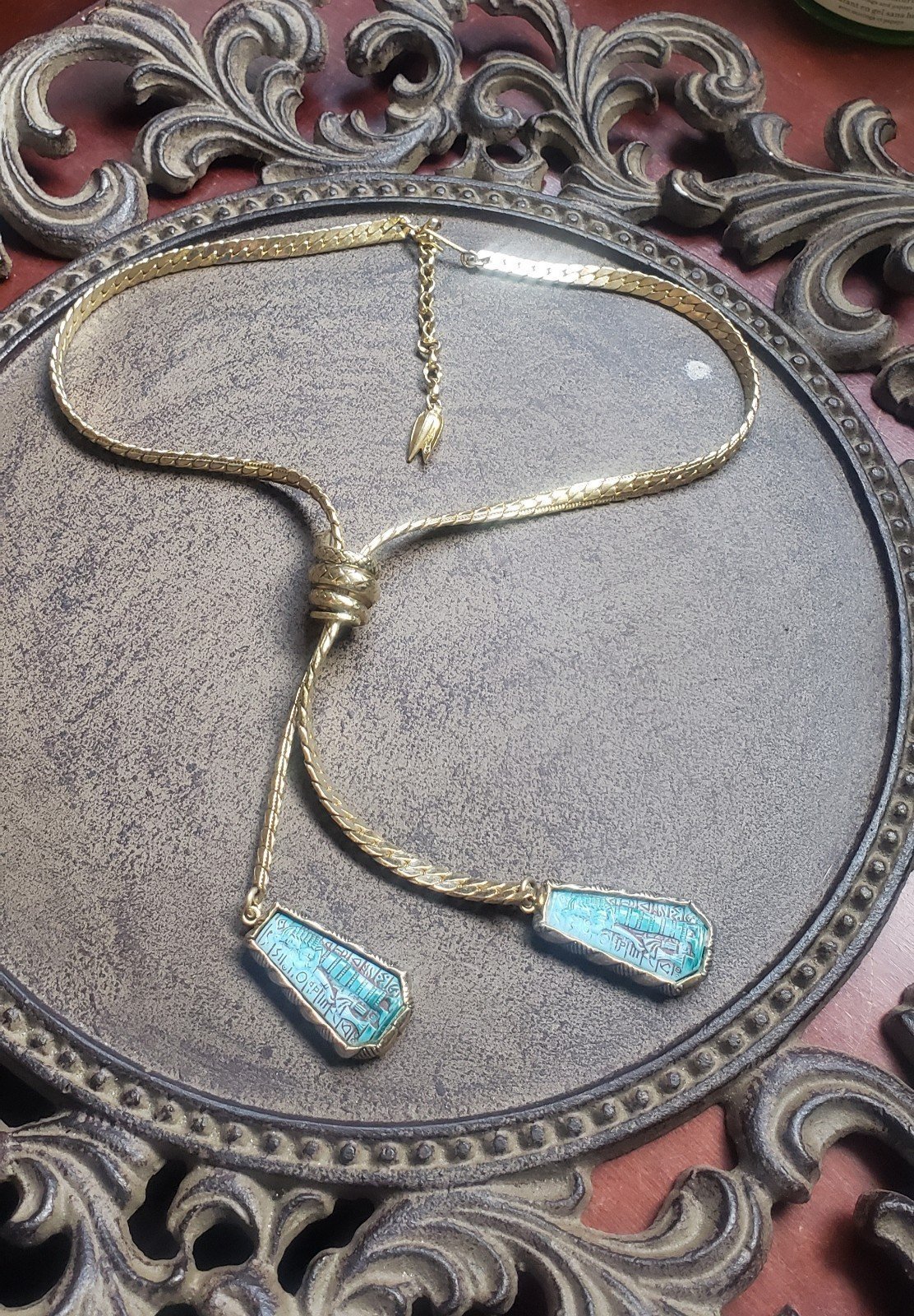 Whiting & Davis Egyptian Revival Lariat Necklace Signed