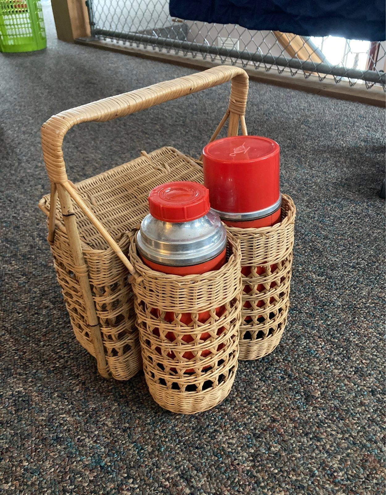Vintage Thermos Set and Basket