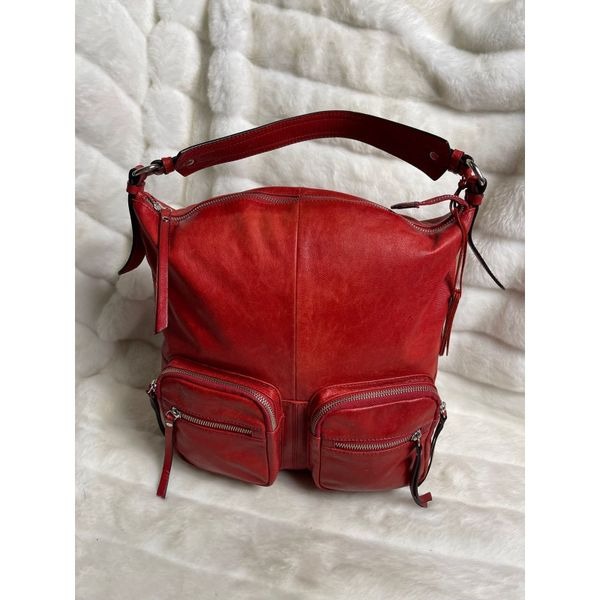 Tano soft leather large Satchel silver tone hardwares two front pockets with do