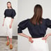 Sea Thora Thread Puff Sleeve Button Down Cotton Top Women's Navy Size: XS NWT