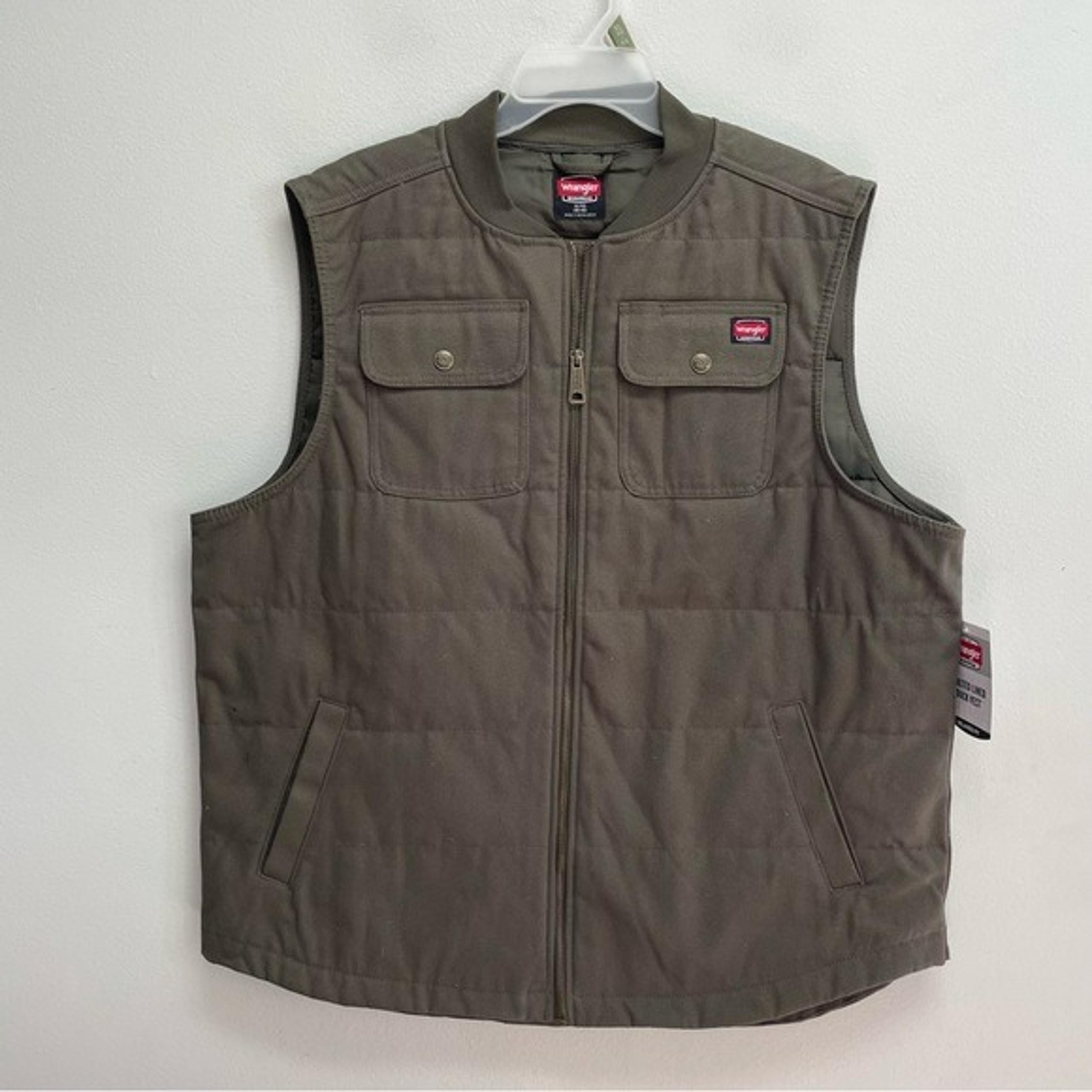 Wrangler mens canvas vest Duck quilted relaxed fit size XL NEW green