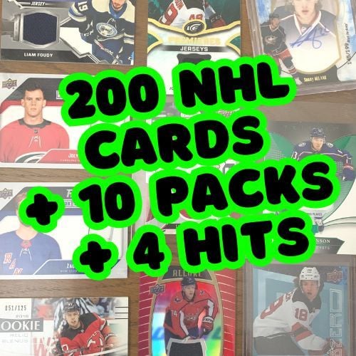 NHL Hockey Card Lot – 200 Cards + 10 Packs + 4 Hits (Auto/Mem)