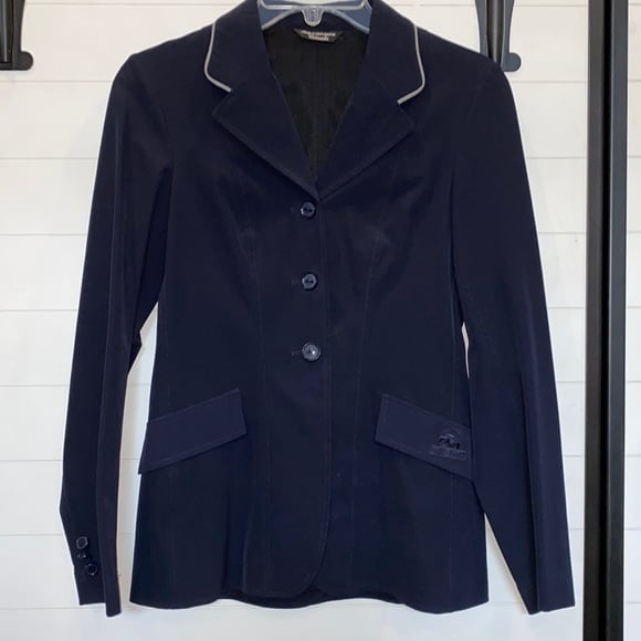 Grand Prix Soft Shell Show Coat Navy with Gray Piping Size: 08-S