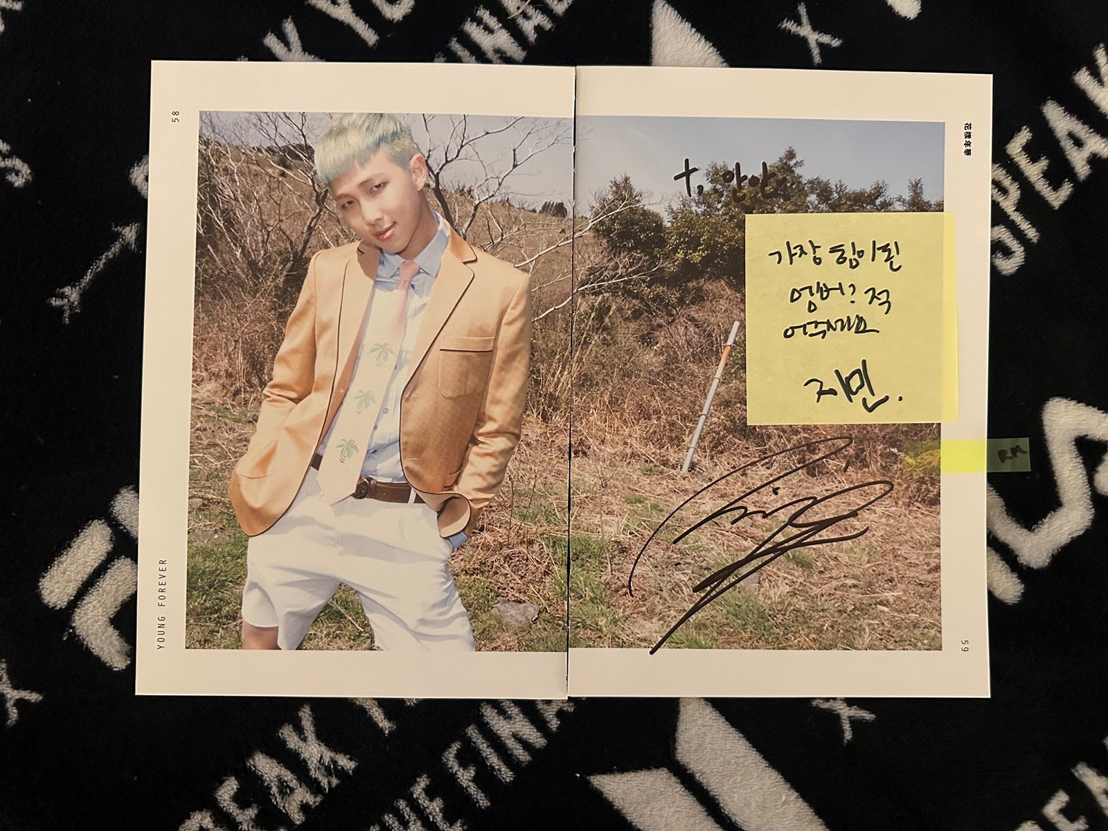 BTS RM Namjoon Signed Autograph Fansign Page with Post-It Note Young Forever
