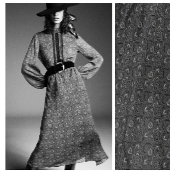 NWT Zara Paisley Belt Midi Dress Size S
