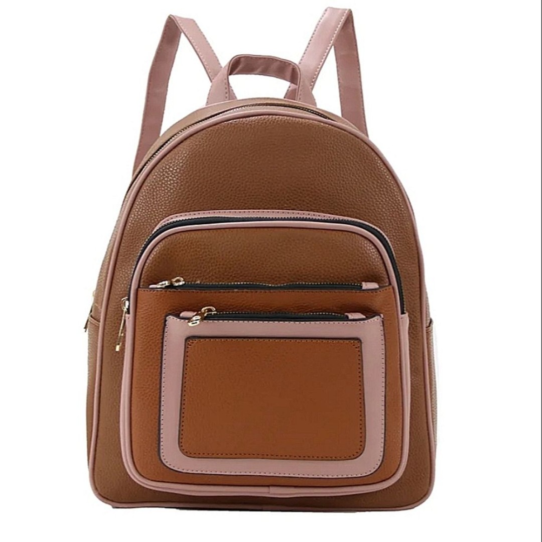 Large Brown and Pink backpack purse