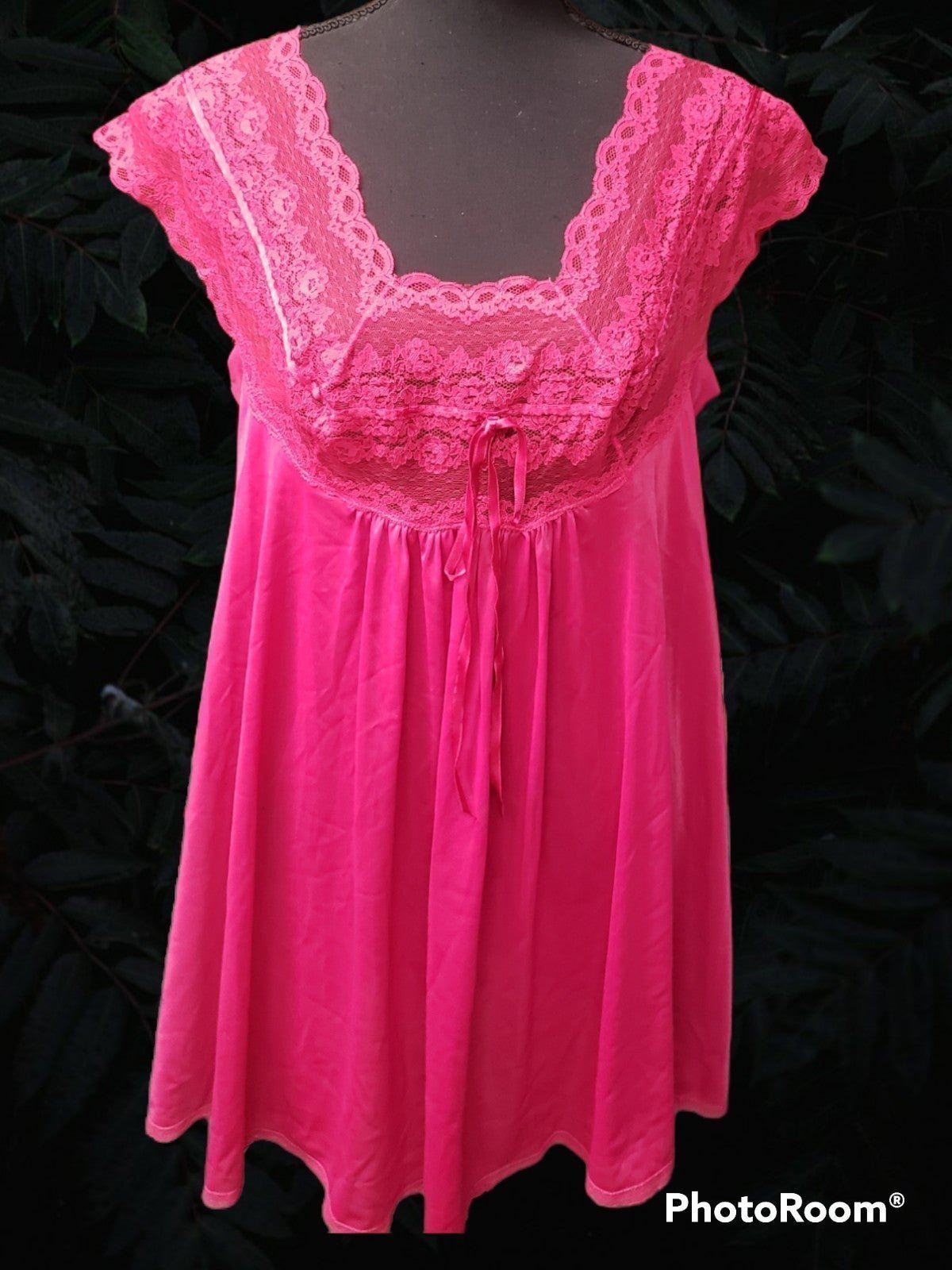 Olga 90s 9459 Vintage Nightgown Babydoll Nightie Lace Raspberry Rose Size M