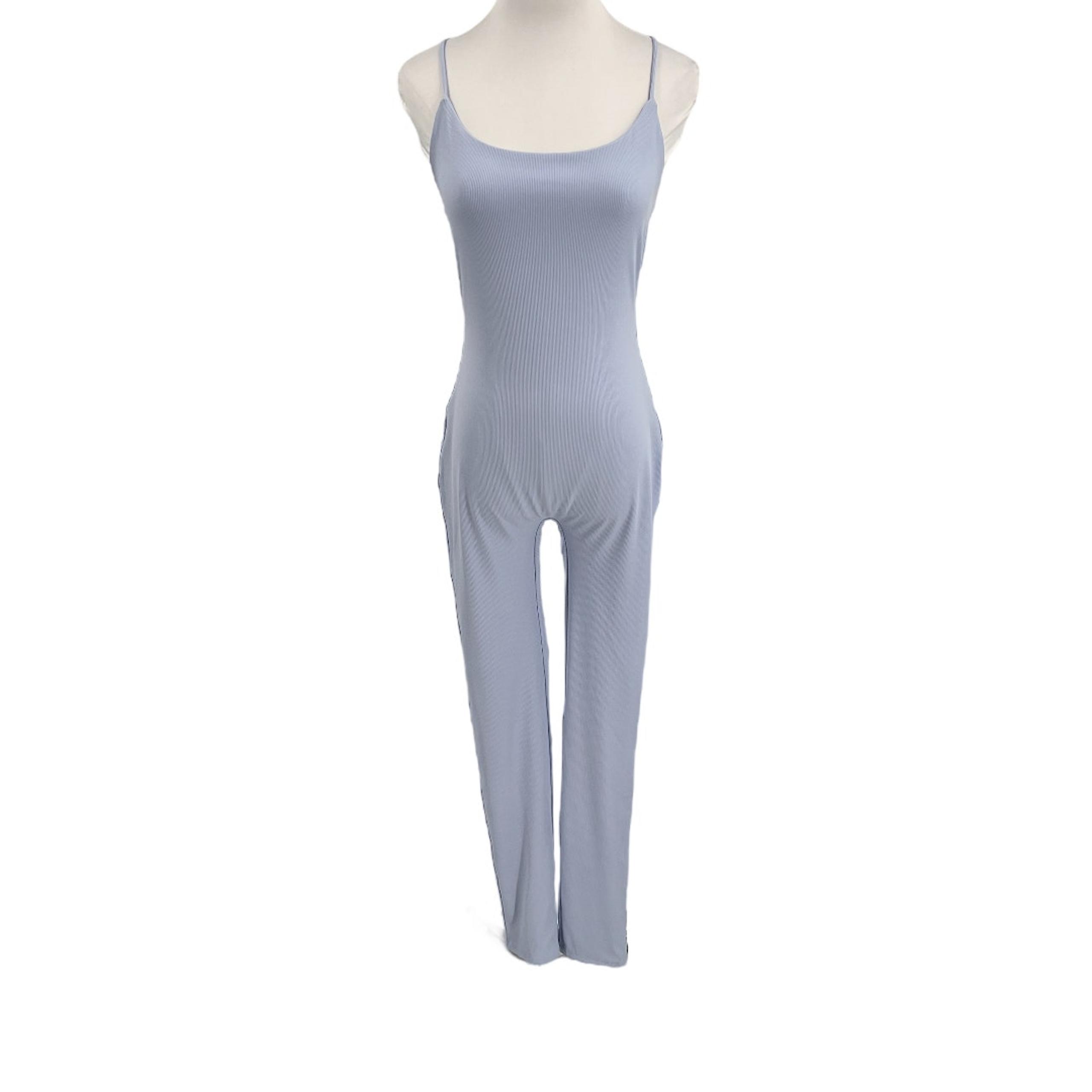 Naked Wardrobe Womens Baby Blue Sleeveless Jumpsuit Scoop Neck Criss Cross Back