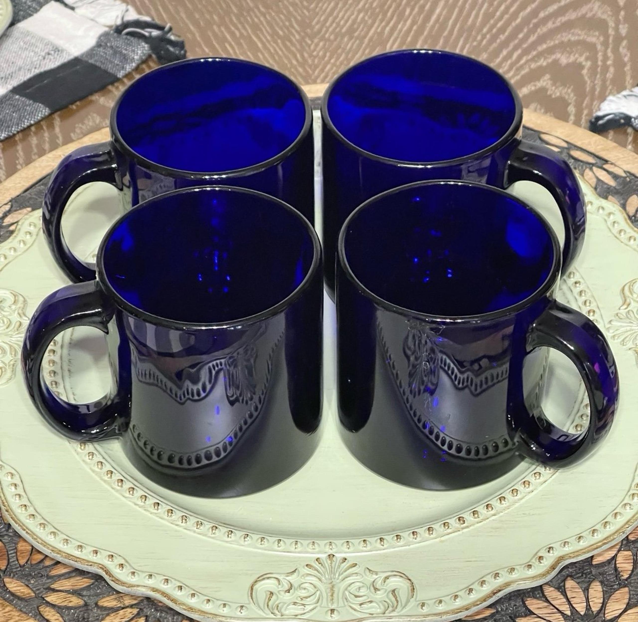 FUN-DAMENTALS Cobalt Dynasty Set of 4 Hot Beverage Mugs 13 oz MADE IN USA