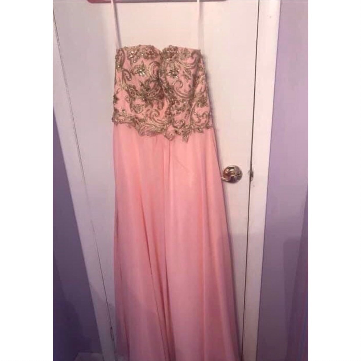Pink and Gold Strapless Prom Dress
