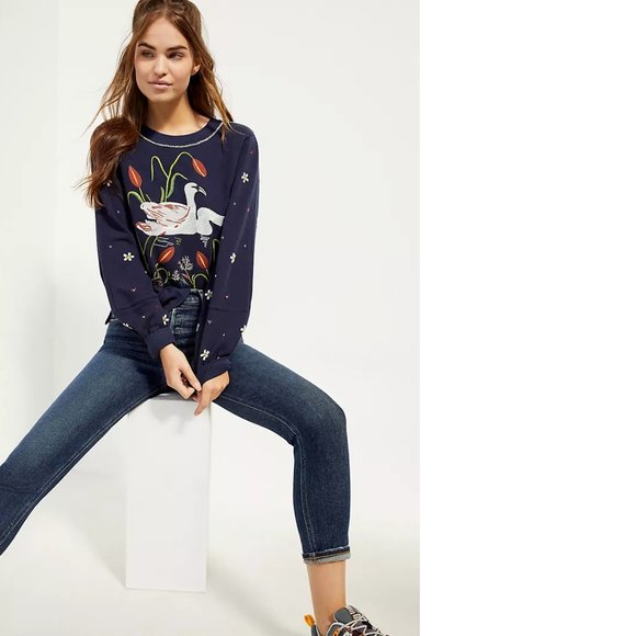 Anthropologie Swan Lake Embroidered Sweatshirt size S new with tag