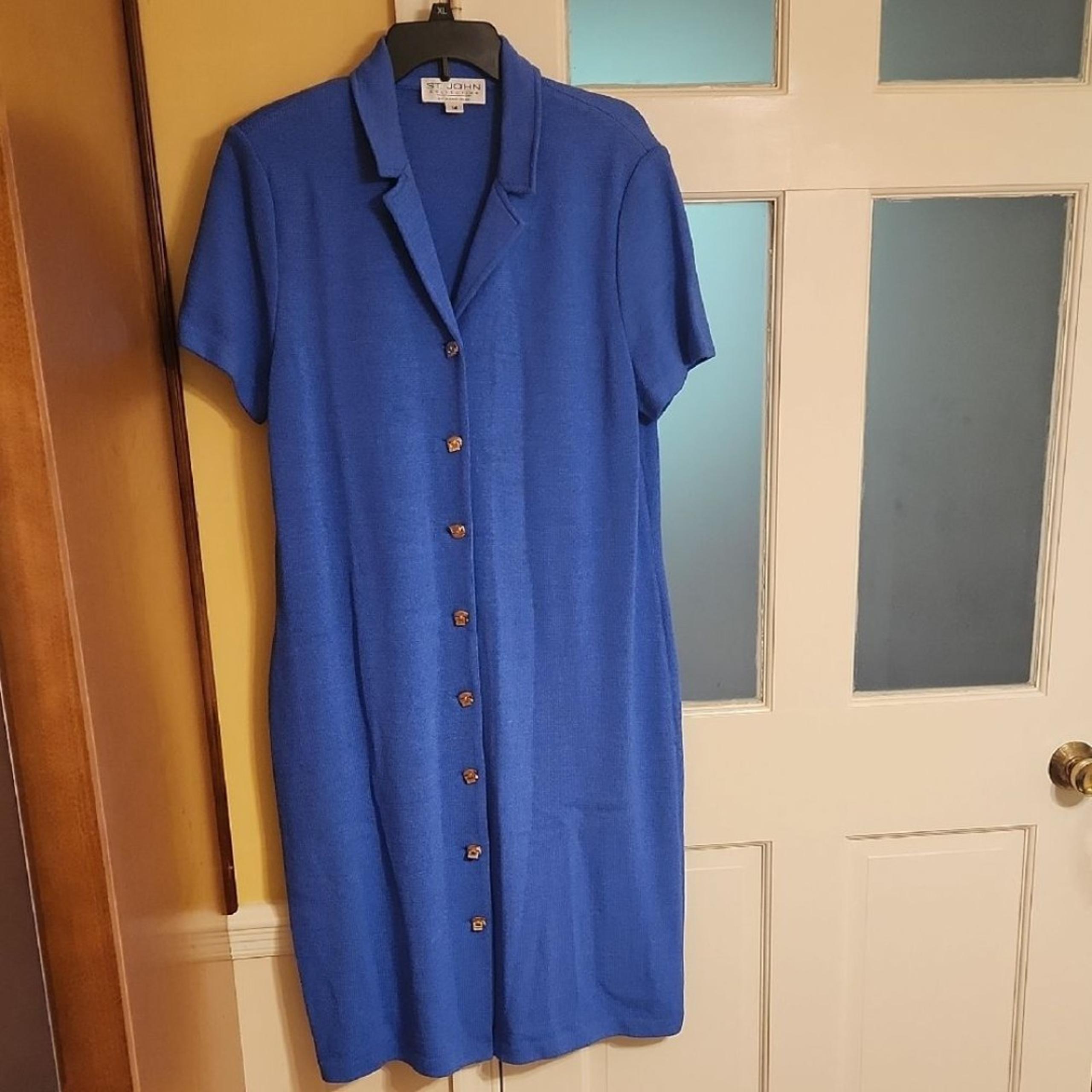 St. John Vintage Shortsleeve Wool Blend Long Dress w/ Gold Buttons Size 14