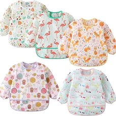 5 Pack Long Sleeve Bib,Baby Toddler Waterproof