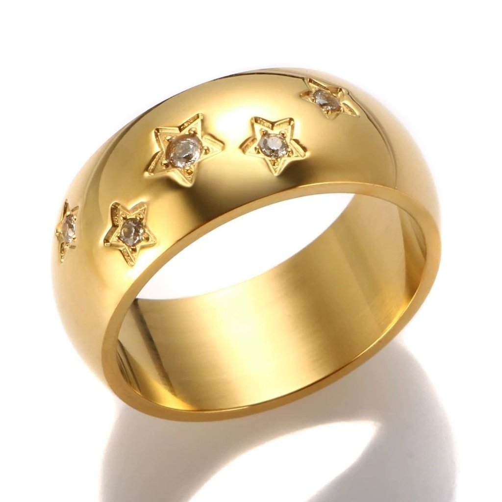 Men's Wide Band Pave Diamond Star Gold-Plated Ring Size 8