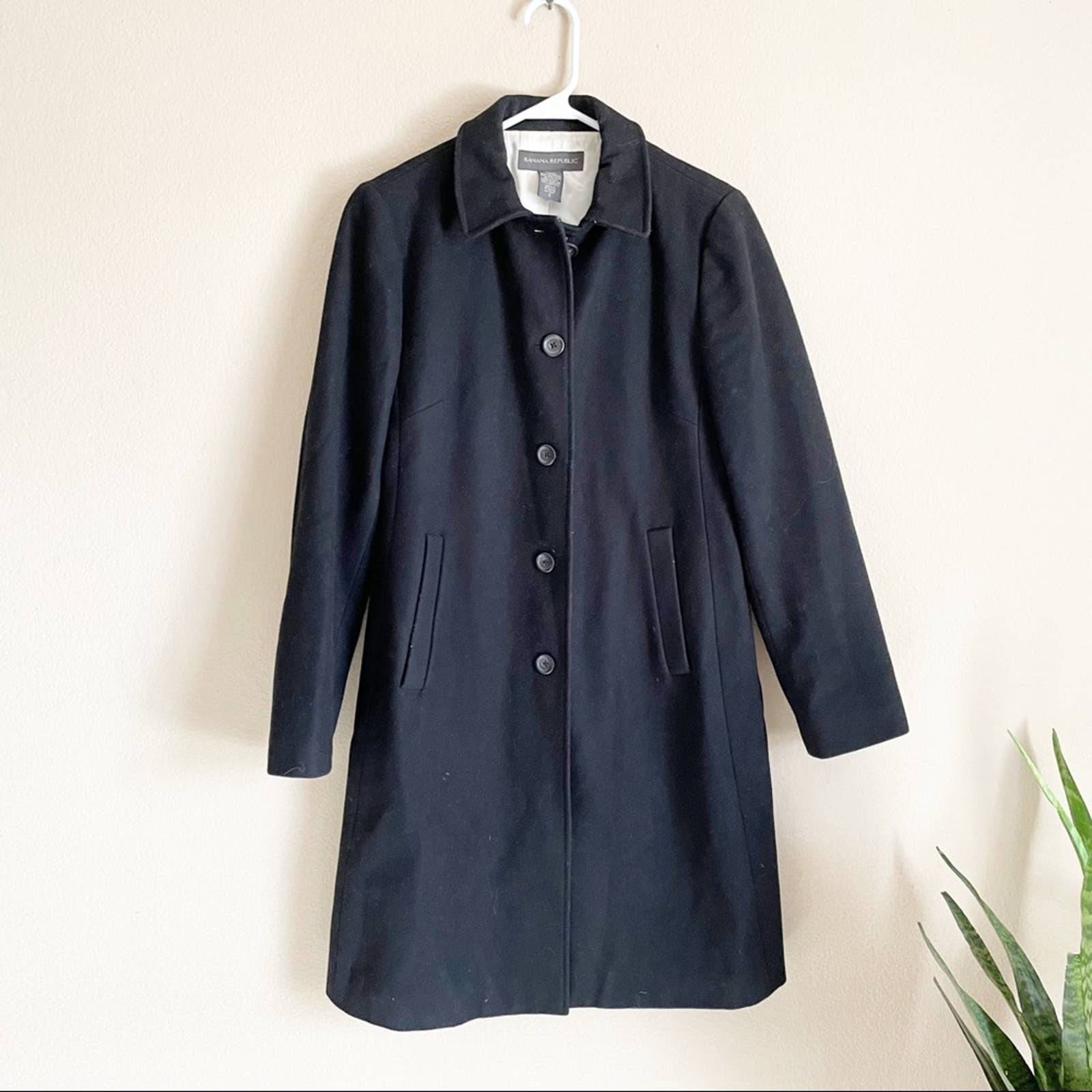 Banana Republic Black Wool Full Length Trench Coat