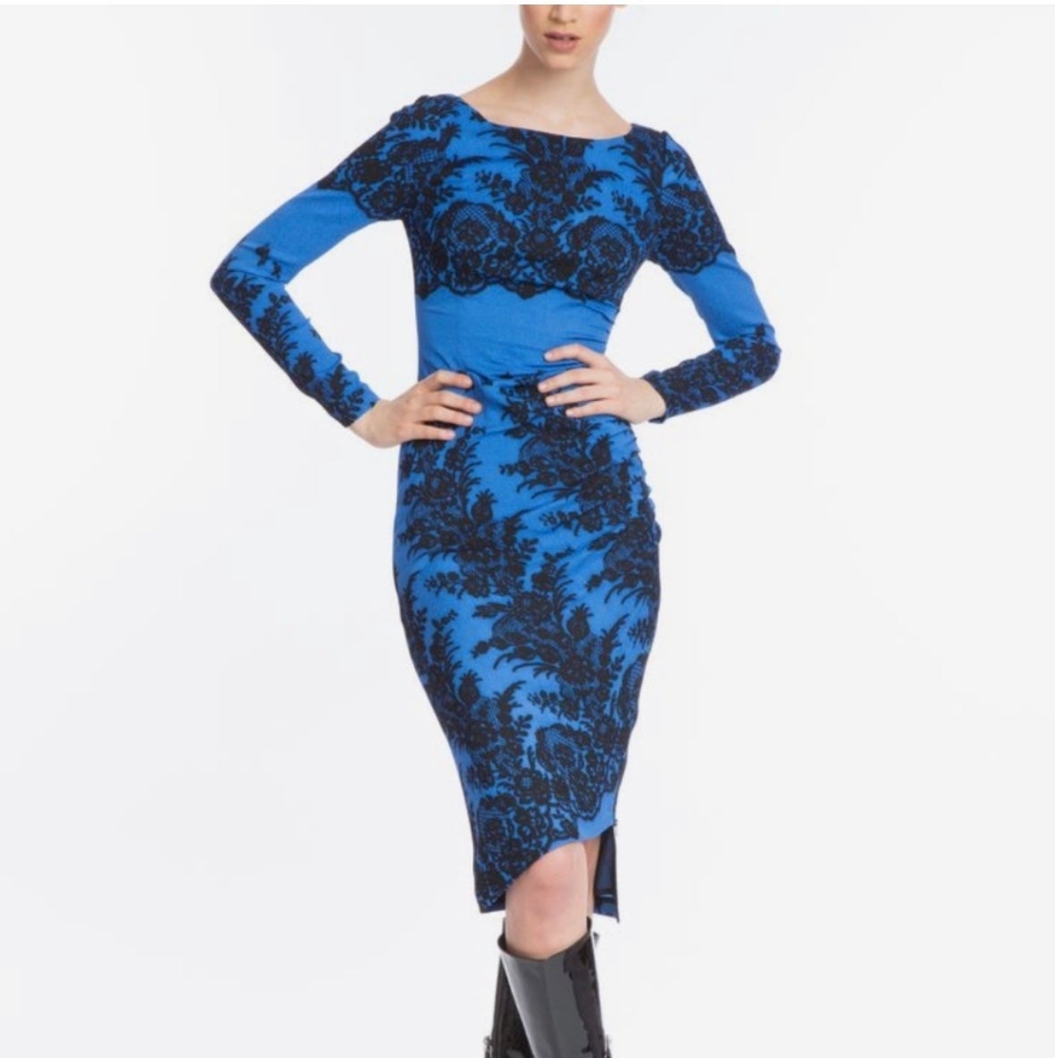 Tracy Reese Sapphire Blue Floral Side Zip