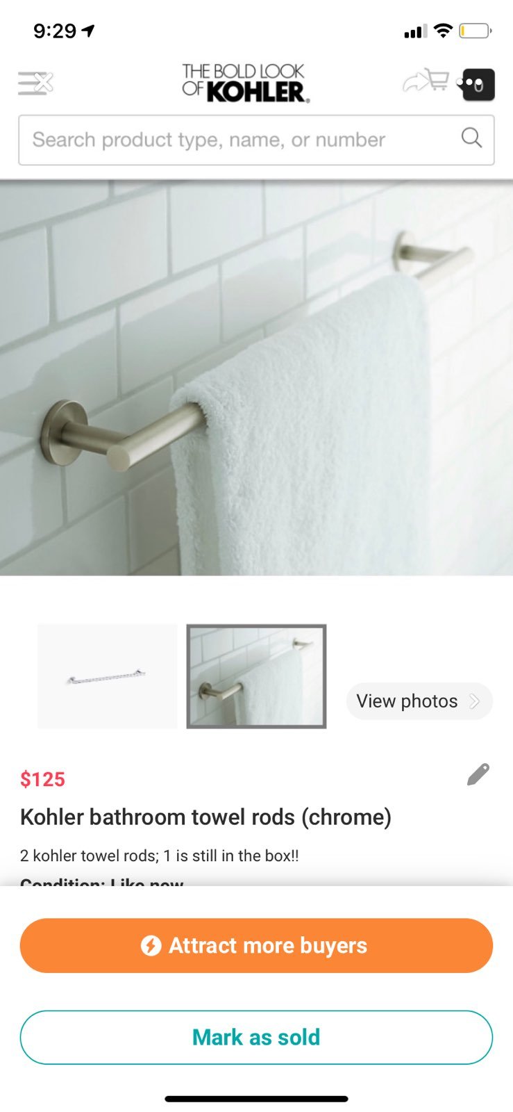 Kohler towel rod (chrome)