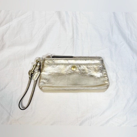 Coach Metallic Gold Leather Clutch Wristlet Bag