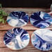 Paint Pour coasters with high gloss resin, 4 piece blue, Lt. blue, and silver